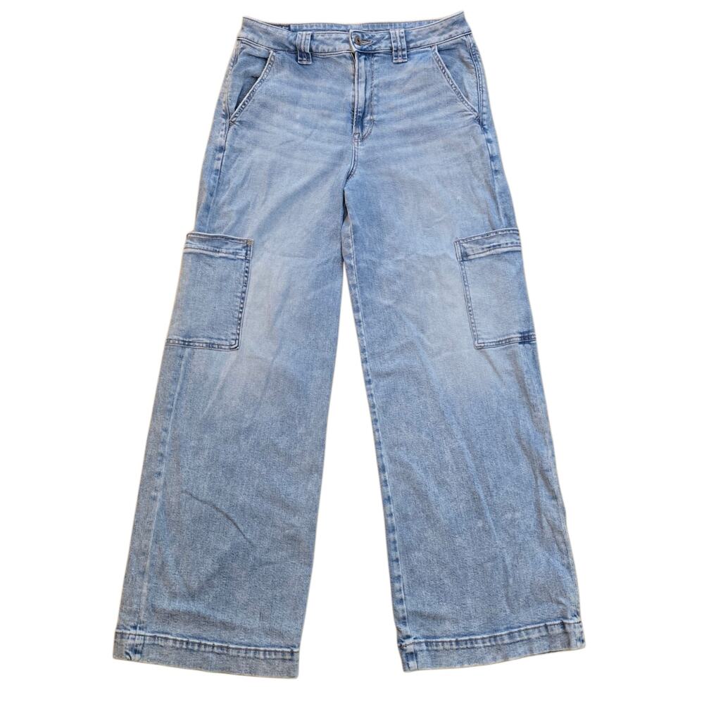 AE High Rise Baggy Wide Leg Cargo Jeans Size 10 Light Stretch Denim American